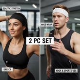 2pc Set Plain Headband Elastic Stretch Sports Yoga Hair Band Unisex Wide Wrap