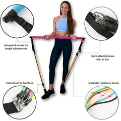 Premium Portable Pilates Bar with Resistance Bands - Full Body Workout