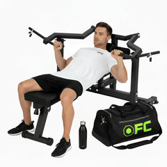 Black fitness bench with arm curl attachment on a white background OFC brand