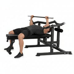 Black weight bench with adjustable arms on a white background