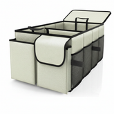 Beige 46L Car Organizer Storage Box with Multiple Compartments and Pockets