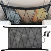 Car Storage Net 90Cmx65Cm, Multifunctional Organizer With Zipper With 2 Car Seat Hooks, Camping Car Storage Net, Car