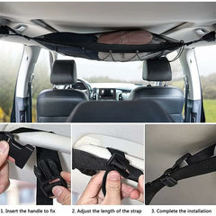 Car Storage Net 90Cmx65Cm, Multifunctional Organizer With Zipper With 2 Car Seat Hooks, Camping Car Storage Net, Car