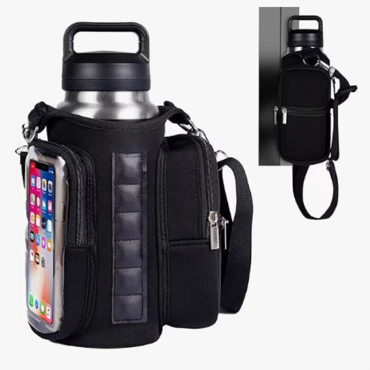 Magnetic Sports Bag with Adjustable Shoulder Strap - Includes Water Bottle Holder and Pocket - for Sports, Workouts, Travel & Work(Black)