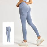 Slim Fit Sports Pants - High Waist Yoga Pants with Side Pockets - Soft and Stretchy Blended Fabric, Breathable and Comfortable - Skinny Fit with Elastic Waist - Suitable for Yoga, Fitness, Walking and Daily Use (Light Blue, Size L)
