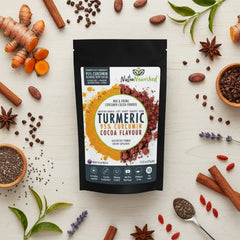 Turmeric 95% Curcumin Cocoa Powder package with Nutra Nourished branding on a white background
