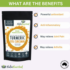 Pure Organic 95% Curcumin Powder (120g/2 months supply) - 1500mg of Turmeric Extract Buffered with Black Pepper
