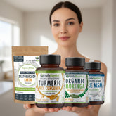 Supplement bottles with labels on a white background, featuring 'Full Body Support' text.