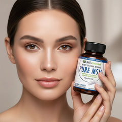 Bottle of NutraNourished Pure MSM supplement on a white background