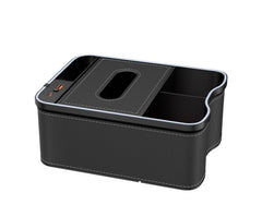 Black Car Armrest Storage Box with LED Ambient Light - Multifunctional Tissue Holder & Organizer for Car Interior