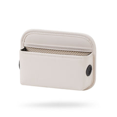 Beige PU Leather Car Storage Organizer with Dual Charging Holes and Inner Mesh Pocket, Multi-functional Door Handle Hanging Bag for Phones and Accessories, Lightweight and Durable