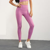 Size L Pink High-Waisted Seamless Yoga Pants for Women - Tummy Control, Butt Lifting & Back Waistband Pocket