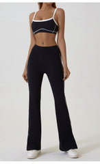 Black Flared Leggings & Sports Bra Set - Breathable & Stretchy Activewear for Yoga, Running & Gym Workouts Size L