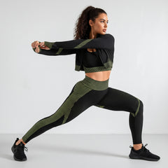 OFC Women's High Waist Yoga Set - 3-Piece Sports Bra, Long Sleeve & Leggings