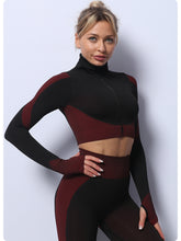 Black+Red High Waist Yoga Set for Women - Sports Bra, Long Sleeve Shirt & Leggings 3-Piece Workout Set Size XL