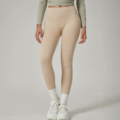 Khaki High-Waisted Butt Lift Yoga Pants for Women - Peach Hip Design, Full-Length Leggings, Workout and Fitness Activewear size L