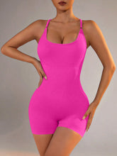 Size M Rose Red Grey Nylon Seamless Yoga Bodysuit - Women's Athletic Romper, Crisscross Back, Workout Jumpsuit