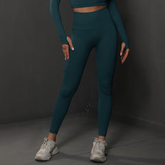 Size L Dark Green Seamless High-Waisted Yoga Pants for Women - Lift Workout Leggings for Running, Gym, and Fitness