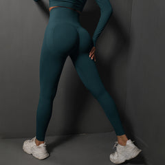 Size L Dark Green Seamless High-Waisted Yoga Pants for Women - Lift Workout Leggings for Running, Gym, and Fitness