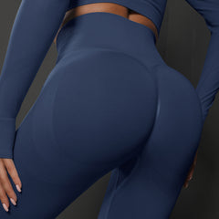 Size L Navy Blue Seamless High-Waisted Yoga Pants for Women - Lift Workout Leggings for Running, Gym, and Fitness