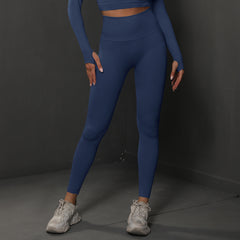 Size L Navy Blue Seamless High-Waisted Yoga Pants for Women - Lift Workout Leggings for Running, Gym, and Fitness