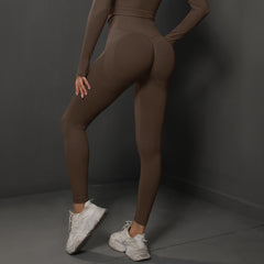 Size M Brown Seamless High-Waisted Yoga Pants for Women - Lift Workout Leggings for Running, Gym, and Fitness