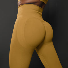 Size L Yellow Seamless High-Waisted Yoga Pants for Women - Lift Workout Leggings for Running, Gym, and Fitness