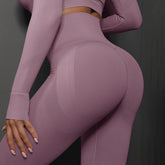 Size L Light Purple Seamless High-Waisted Yoga Pants for Women - Lift Workout Leggings for Running, Gym, and Fitness