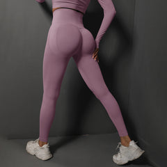 Size L Light Purple Seamless High-Waisted Yoga Pants for Women - Lift Workout Leggings for Running, Gym, and Fitness