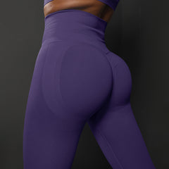 Size M Dark Purple Seamless High-Waisted Yoga Pants for Women - Lift Workout Leggings for Running, Gym, and Fitness