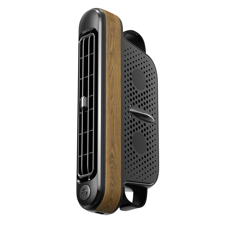 Black and Wood grain pattern Car Seat Back Headrest Fan USB Powered Dual Turbine Bladeless Cooling Fan with 3 Speeds