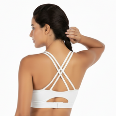 S Size White Elegant Sexy Criss-Cross Back Sports Bra for Women - High Support & Anti-Shock, Wire-Free Yoga Crop Top with X-Shape Fine Strap
