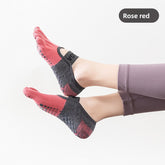 3-PCS Rose red Anti-Slip Yoga Socks 5 Toe Low Cut Grips Cotton Pilates Socks Breathable for Women Fitness Dance Barre and Home Workout