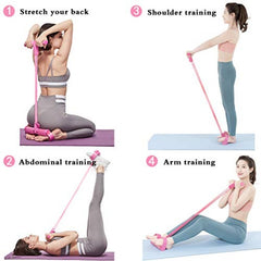 2 PCS 4-Tube Pedal Resistance Band & Figure 8 Chest Expander Pink Elastic Sit Up Pull Rope for Home Gym Yoga Pilates
