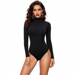Size S Black Women's Sexy T-Back Bodysuit Thong Leotard - Milk Silk Round Neck Slim Fit Jumpsuit Base Layer