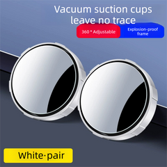 2Pcs Car Blind Spot Mirrors Suction Cup Vacuum Adsorption 360 Adjustable Round Rear View Convex Mirror Waterproof White Frame for Cars SUVs