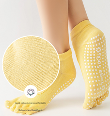 Black 3-Pack Women's Non-Slip Five-Finger Yoga Socks - Open Back Combed Cotton Pilates & Fitness Grip Socks for Professional Exercise