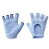 Blue 2-Pack Women's Non-Slip Yoga Gloves - Open Back Half Finger Cotton Stretchy Grip Gloves for Aerial Yoga, Pilates, and Fitness