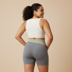 Grey Color-Block High-Waist Yoga Shorts - Seamless Scrunch Butt Anti-Chafing Workout Shorts