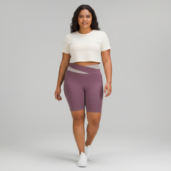 Purple Color-Block High-Waist Yoga Shorts - Seamless Scrunch Butt Anti-Chafing Workout Shorts