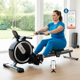 Everfit 16 level magnetic rowing machine with Bluetooth app connectivity - black home rower with 5kg flywheel and LCD monitor