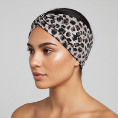 5-PCS Grey leopard print Women's Extra Wide Turban Headband - Elastic Yoga & Sports Hair Wrap