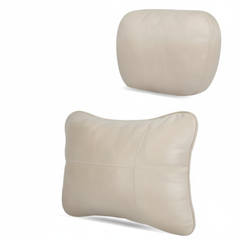 Beige Luxury Eco-Friendly Suede Car Headrest and Lumbar Cushion Set - Ergonomic Support, All-Season Comfort, Adjustable Straps, and Durable Design for Cars, Office, and Home Use