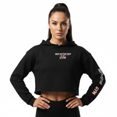 OFC Women's Cropped Hoodie - Premium Fleece Activewear with Raw Hem Black