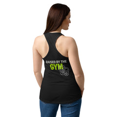 Woman wearing a black tank top with 'You go Girl' text on the back.