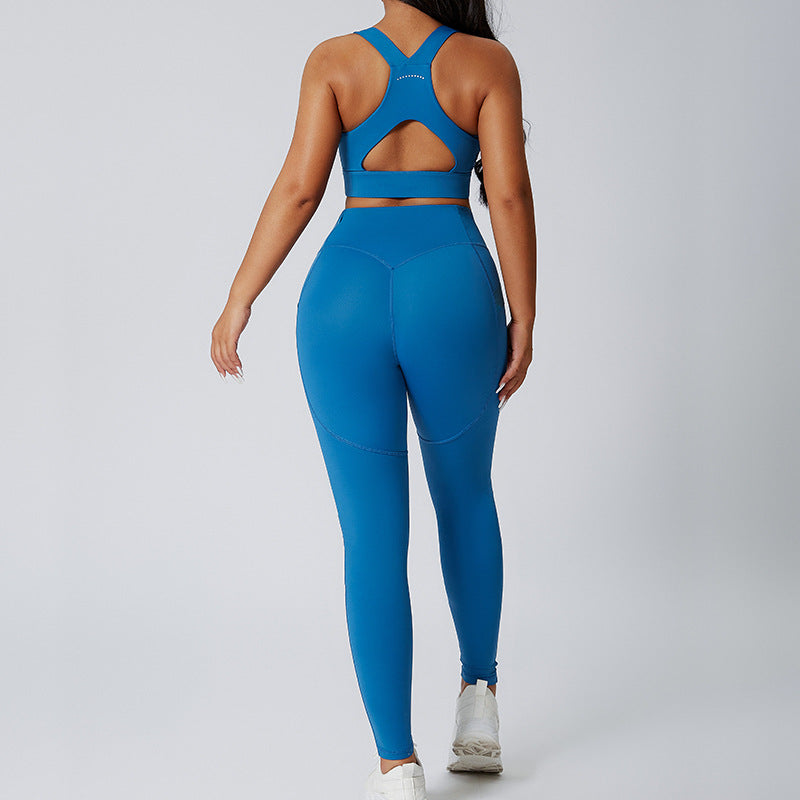 Premium Skinny Yoga Set - 2-Piece Gym Exercise Suit Klein Blue