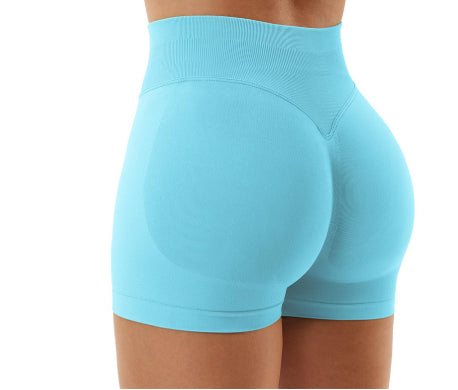 High Waist Yoga Shorts Tight Hip Raise Seamless Quick-drying Pants For Sports Fitness Light Blue
