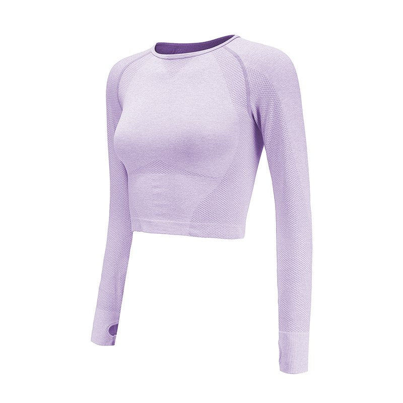 Premium Women's Seamless Long-Sleeve Yoga Crop Top Purple
