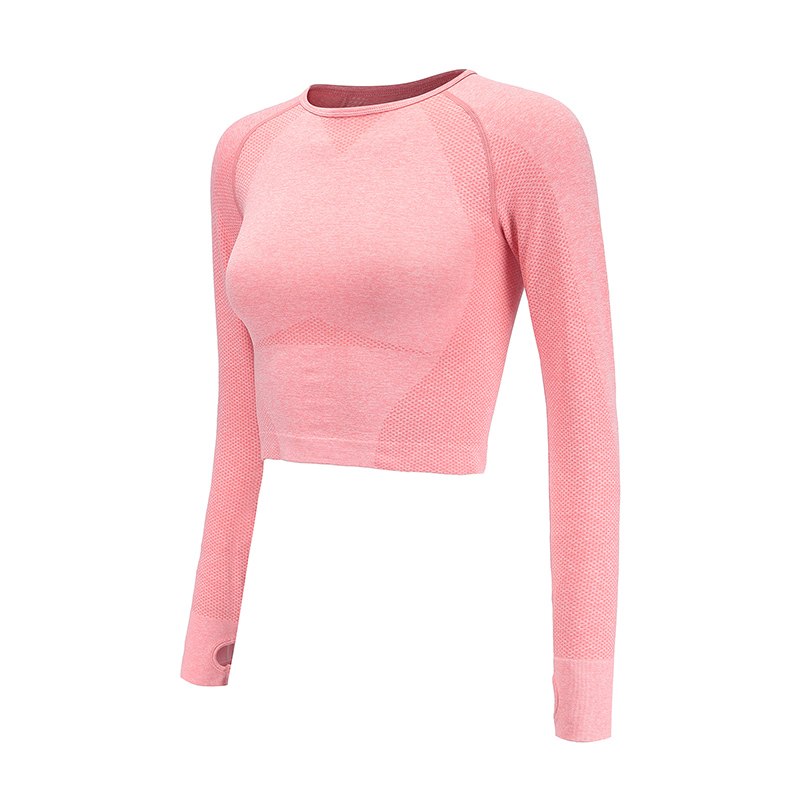 Premium Women's Seamless Long-Sleeve Yoga Crop Top Pink