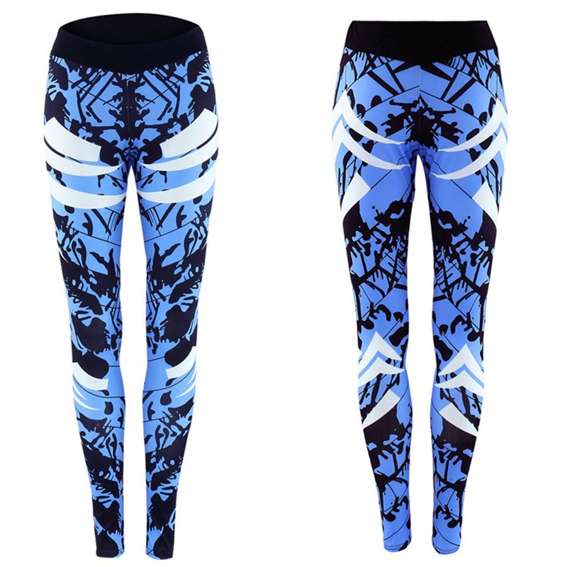 Premium Dark Blue Printed Tight Gym Leggings - High-Waist Fitness Pants